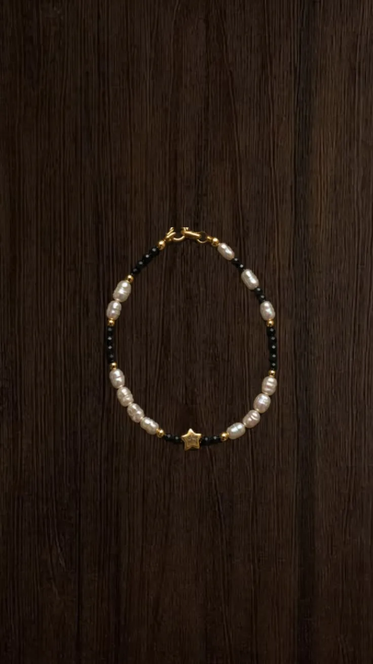 Necklace Busy · Star Bracelet — bracelet · black lapis lazuli · white pearls · gold star
